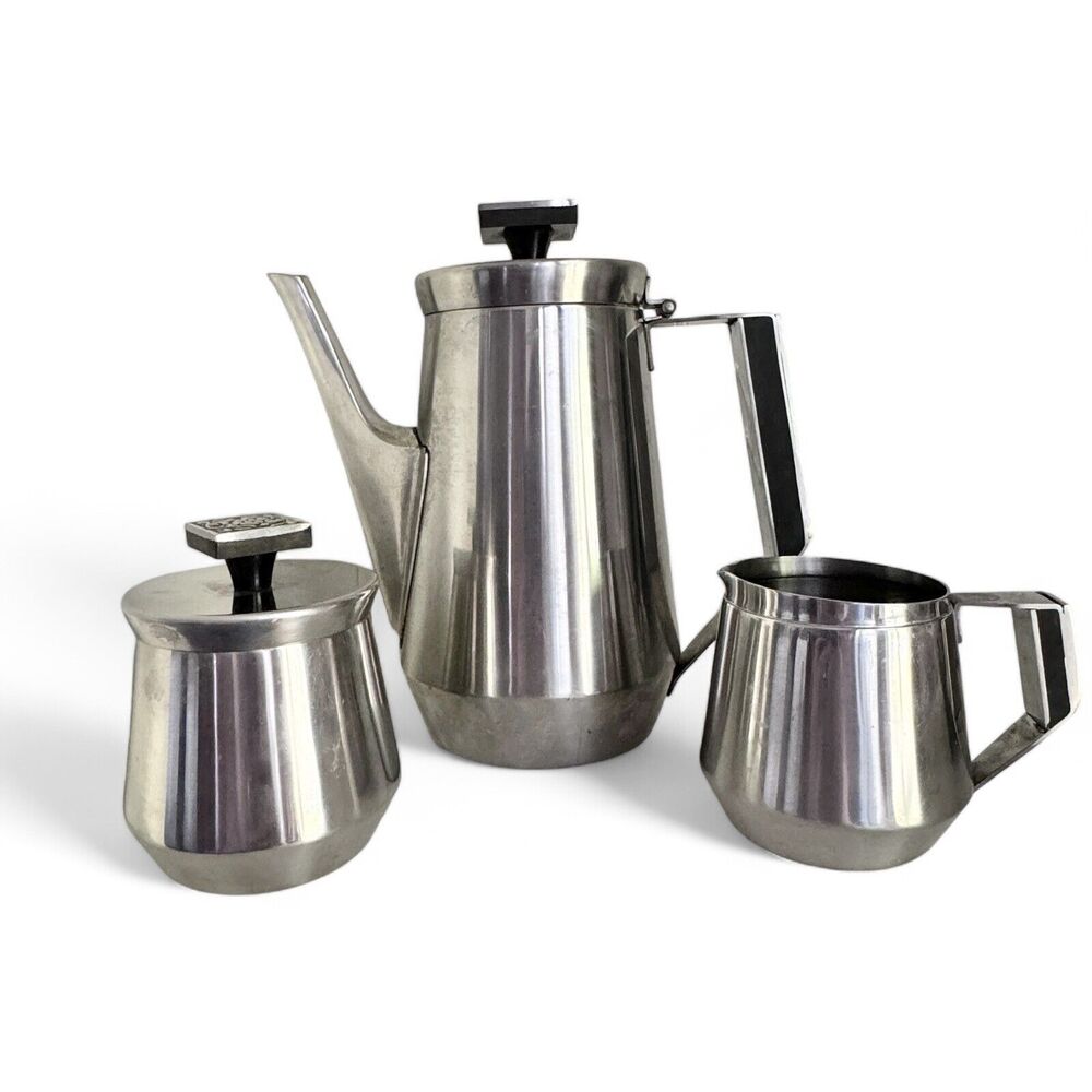 Stanley Roberts Velvet Tea Coffee Set Midcentury MCM 18-8 Stainless Steel Japan